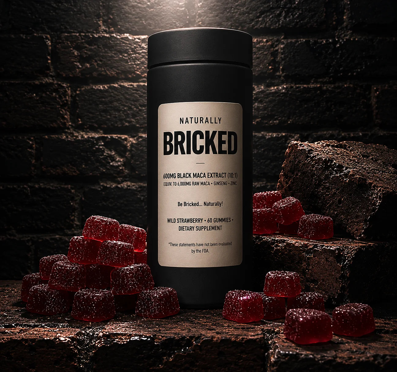Naturally Bricked daily performance gummy bottle with strawberry gummies